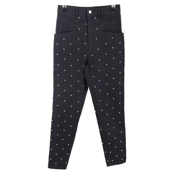 Isabel Marant Stud-Embellished High-Rise Jeans in Black Cotton